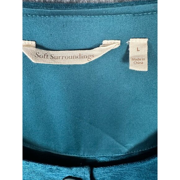 Soft Surroundings Chenille Velvet Button Down Tunic Top Large Peplum Teal Artsy - Picture 3 of 11